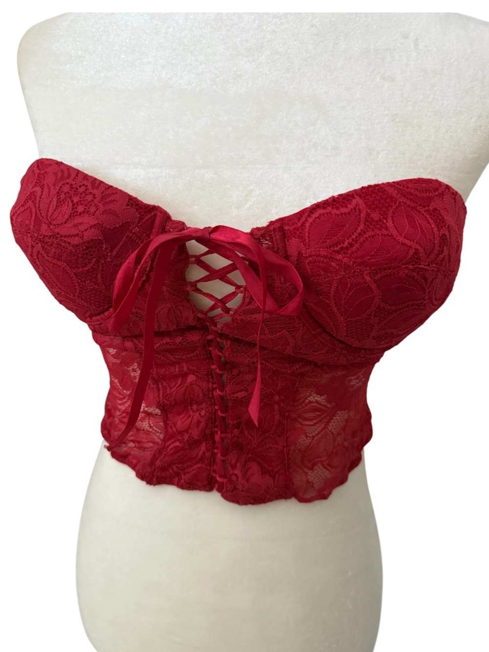 Red Lace Strapless Corset Bustier Top 36B